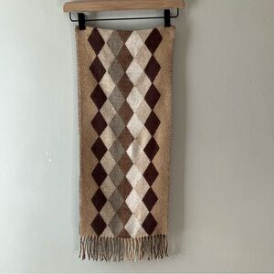 VINTAGE Cashmink Diamond Pattern Fringe Scarf